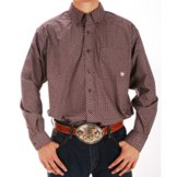 10011409 Men's Ariat Taft Wine and White Button Down Long Sleeve